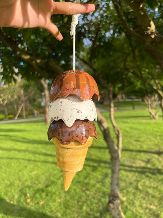 Handmade Ceramic Ice Cream Wind Chime:  Garden Decor. Gift