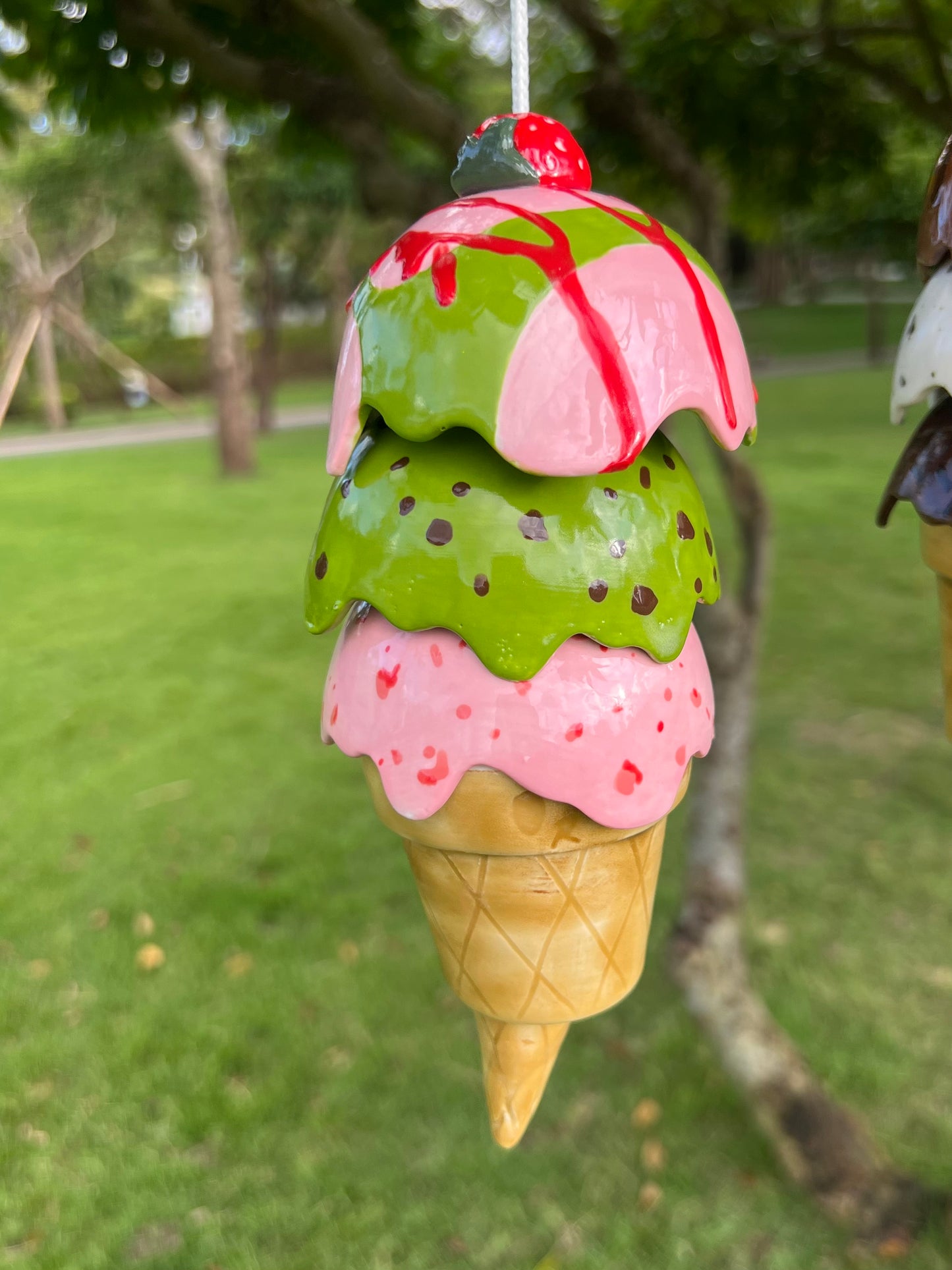 Handmade Ceramic Ice Cream Wind Chime:  Garden Decor. Gift