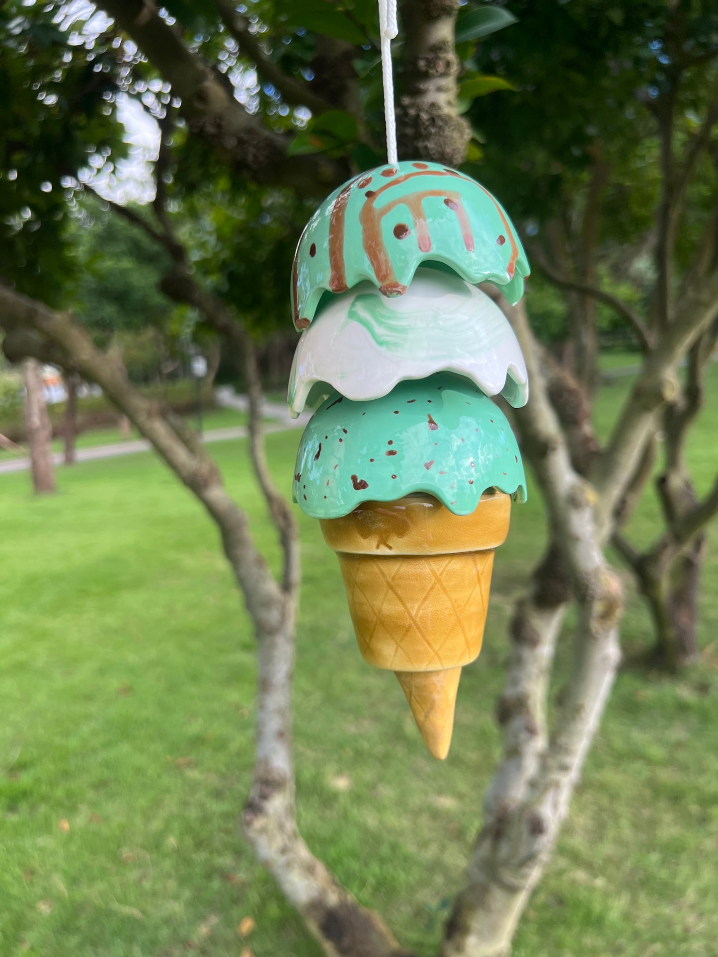 Handmade Ceramic Ice Cream Wind Chime:  Garden Decor. Gift