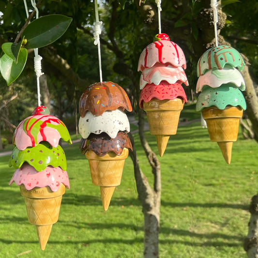 Handmade Ceramic Ice Cream Wind Chime:  Garden Decor. Gift