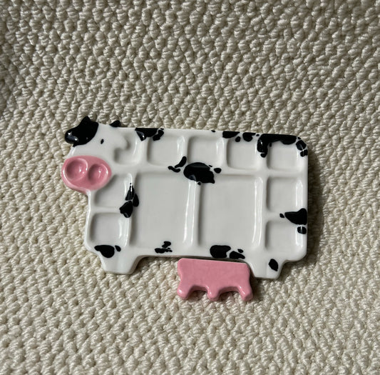 Cow Ceramic Paint Palette with Brush Holder – Creative Artist Palette Tray