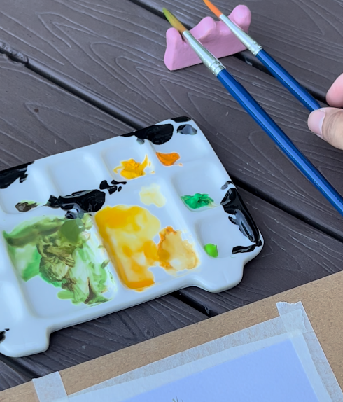 Cow Ceramic Paint Palette with Brush Holder โ Creative Artist Palette Tray