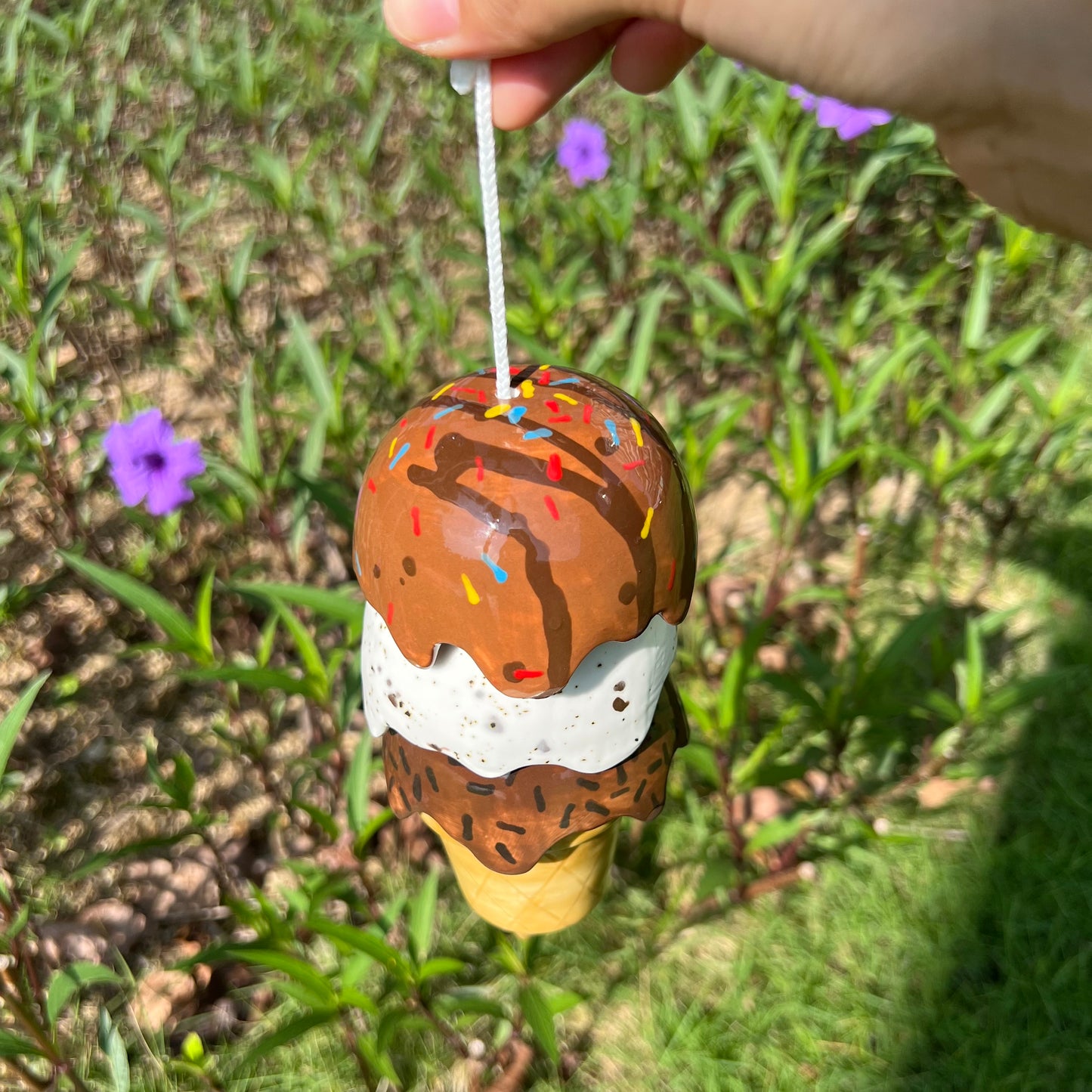 Handmade Ceramic Ice Cream Wind Chime:  Garden Decor. Gift