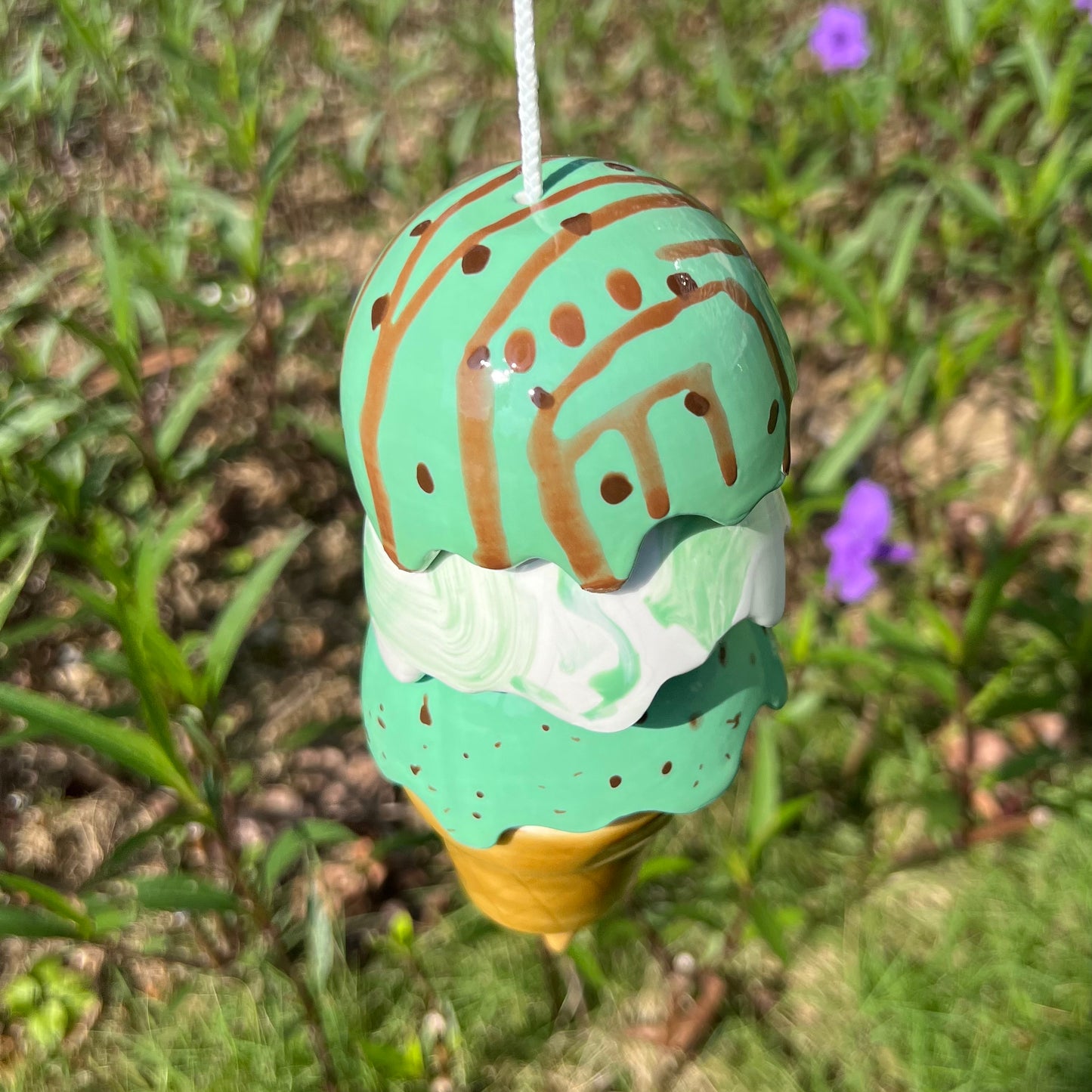 Handmade Ceramic Ice Cream Wind Chime:  Garden Decor. Gift