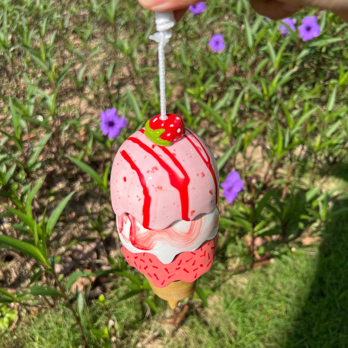 Handmade Ceramic Ice Cream Wind Chime:  Garden Decor. Gift