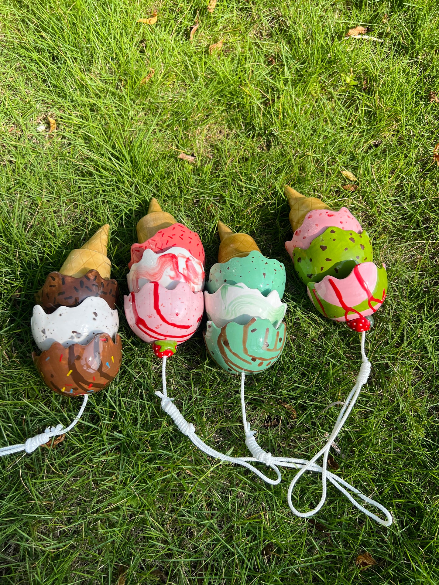 Handmade Ceramic Ice Cream Wind Chime:  Garden Decor. Gift